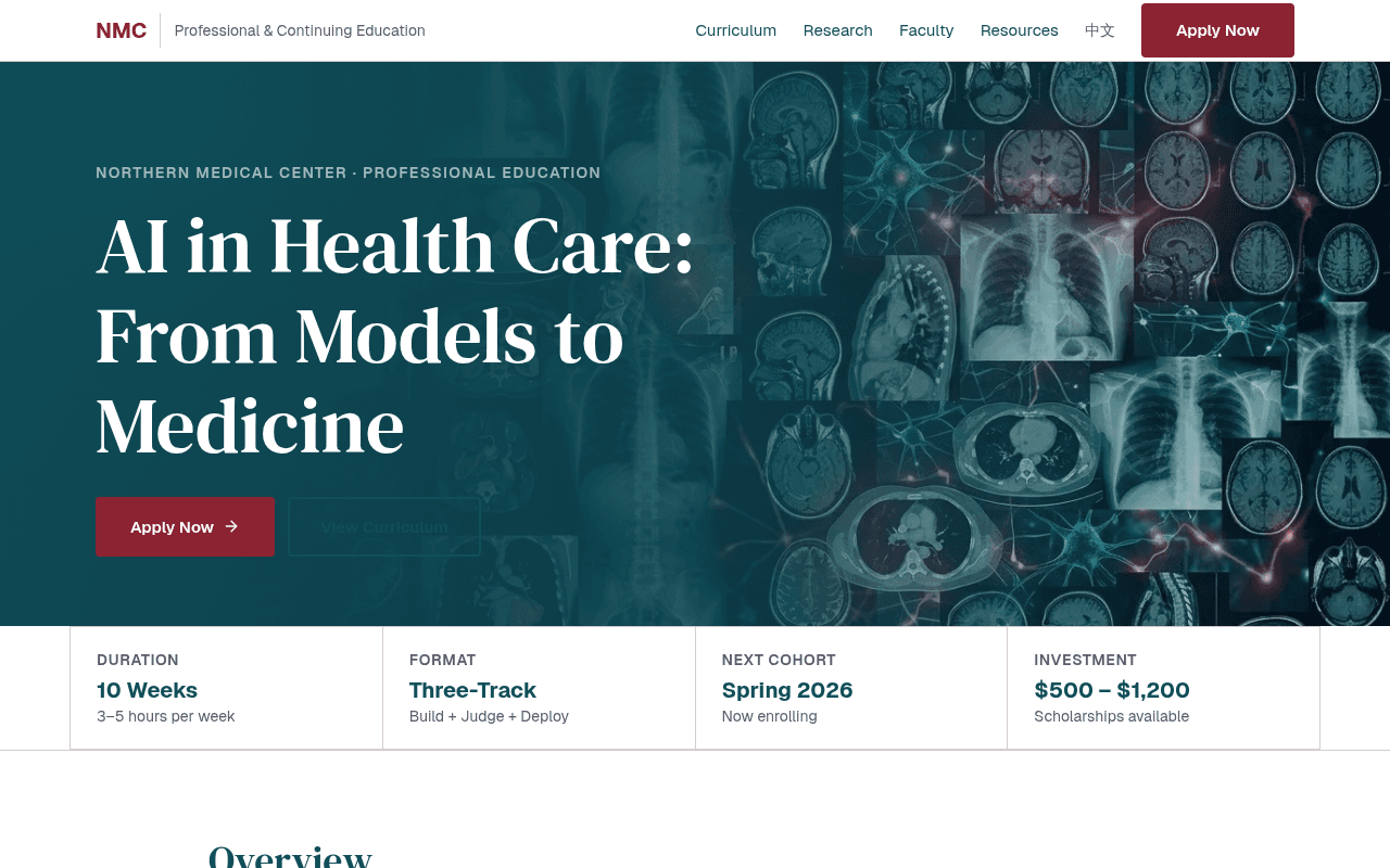 AI in Health Care course website homepage